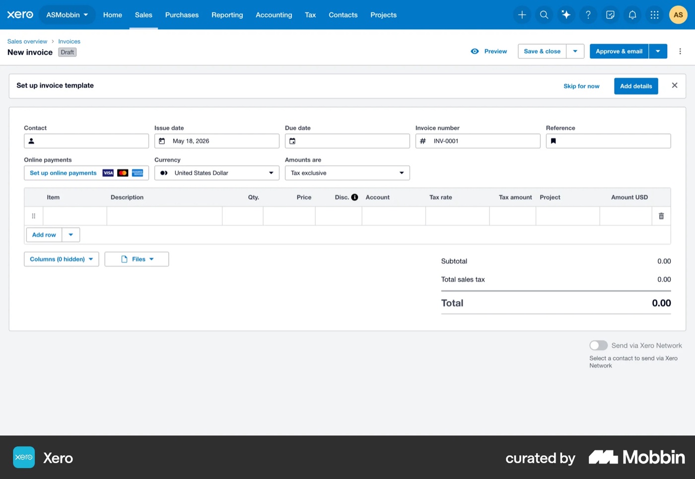 Today's Xero, step 3: an overwhelming blank form